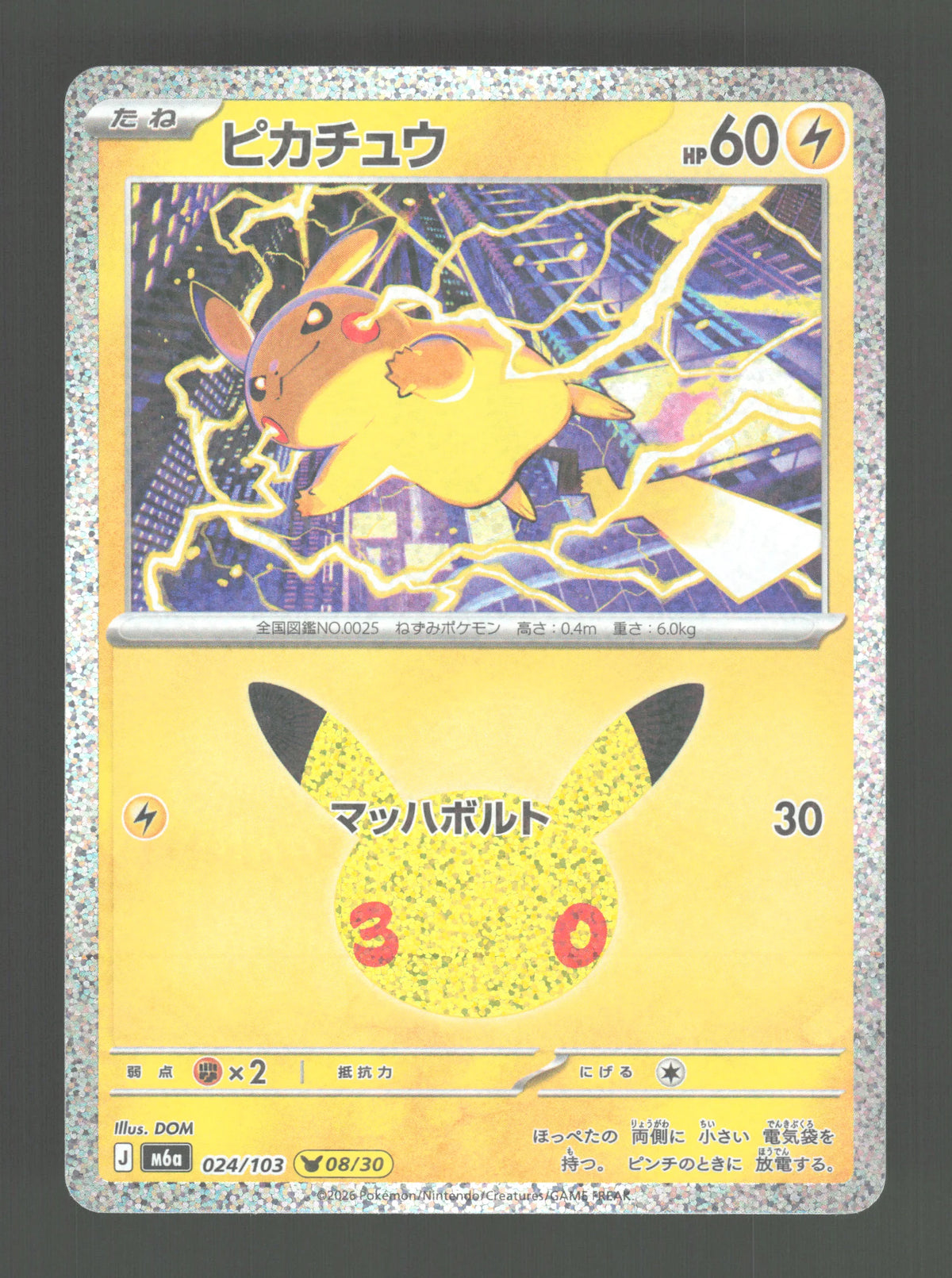 024/103 Pikachu HOLO JP - 30th Celebration