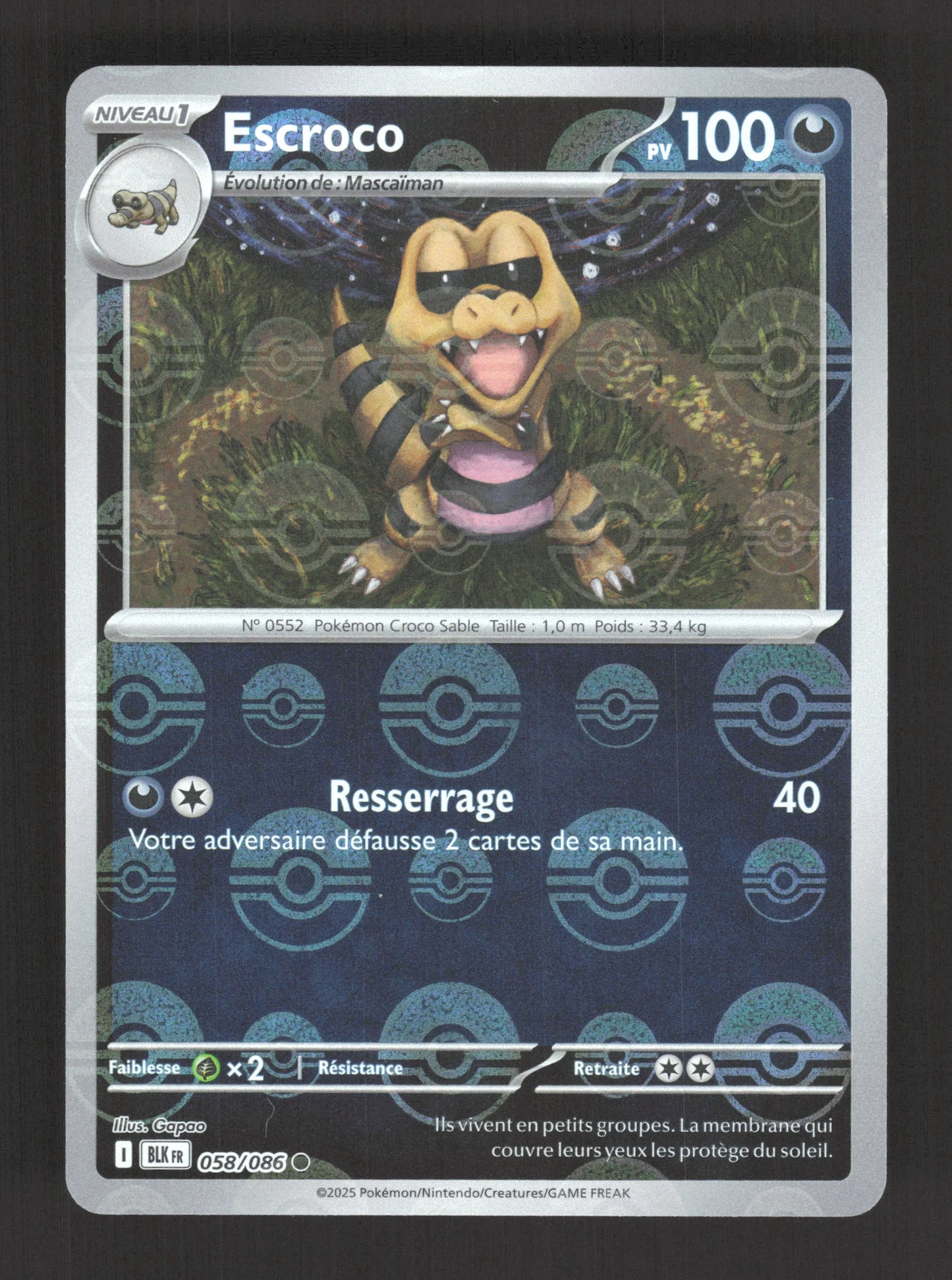 058/086 Escroco POKEBALL - Foudre Noire