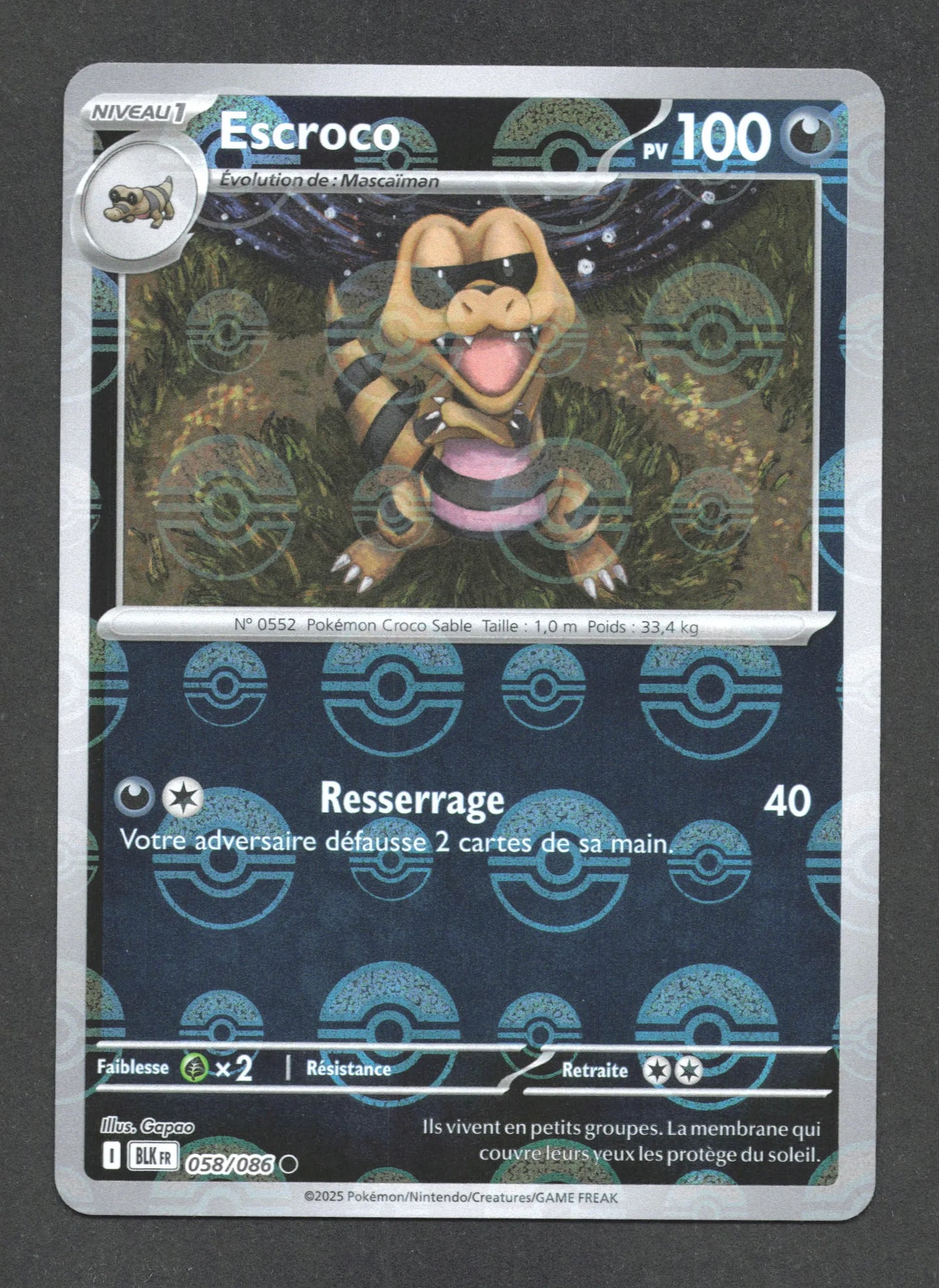 058/086 Escroco POKEBALL - Foudre Noire - Pokeball